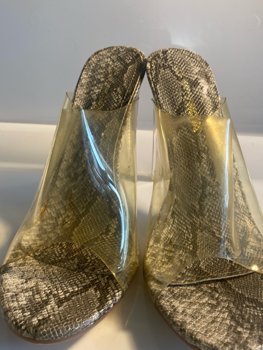 Fashion Nova Clear Gold Snake-Effect Mule Sandals - Women